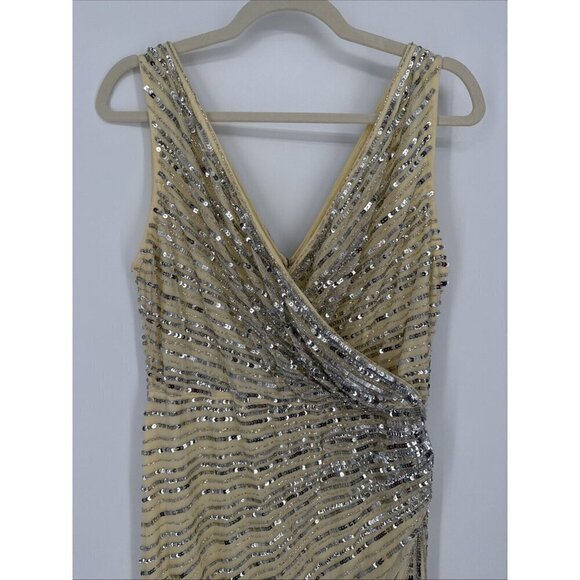 Mac Duggal Size 10 Nude Silver 5757 Sequined Sleeveless Midi Cocktail Dress New - Picture 5 of 13